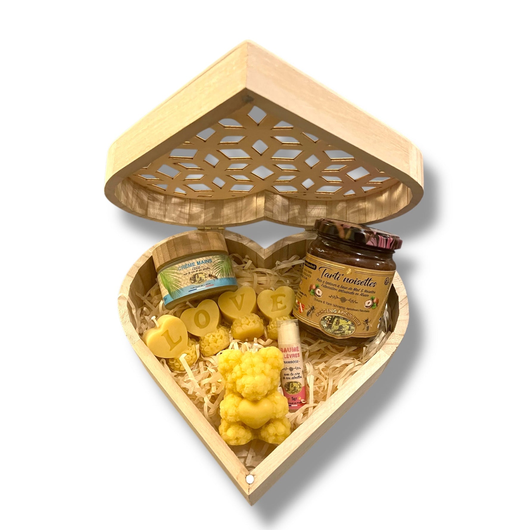 Coffret cœur artisanal de la ruche – Miel et douceurs apicoles - schoenig apiculture