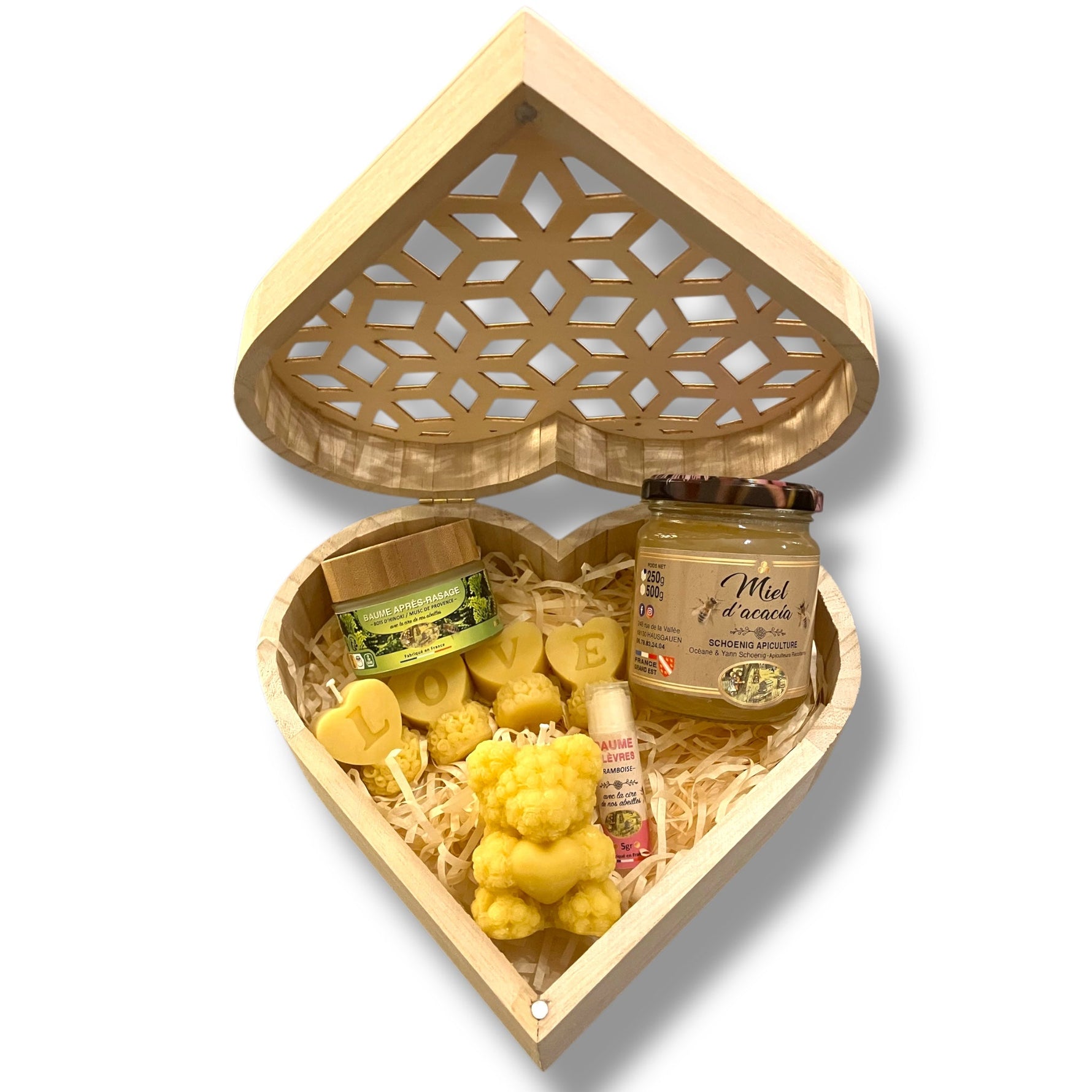 Coffret cœur artisanal de la ruche – Miel et douceurs apicoles - schoenig apiculture