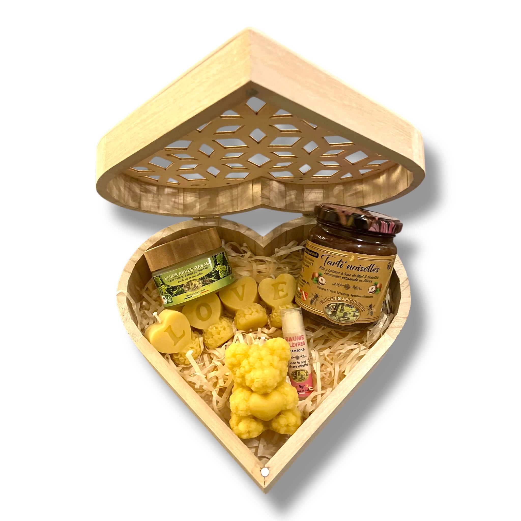 Coffret cœur artisanal de la ruche – Miel et douceurs apicoles - schoenig apiculture