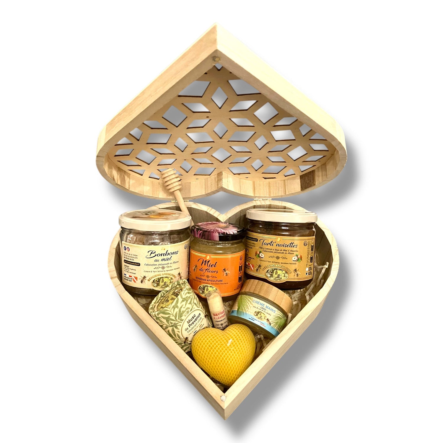 Coffret cœur artisanal de la ruche – Miels, gourmandises et soins - schoenig apiculture