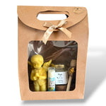 Coffret cadeau confirmation enfant avec miel de la ruche, baume à lèvres et bougie ange artisanale