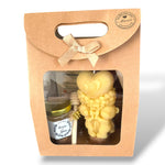 coffret invité mariage personnalisé avec miel artisanal et bougie originale en cire d’abeille