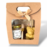 Coffret cadeau mariage personnalisé avec pot de miel artisanal, cuillère à miel et bougie en cire d'abeille