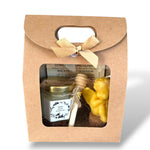 Coffret merci invité baptême avec bougie ange en cire d’abeille et miel personnalisé, souvenir naturel et artisanal