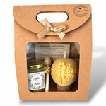 Coffret cadeau mariage personnalisé avec pot de miel artisanal, cuillère à miel et bougie en cire d'abeille