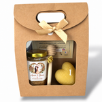 Coffret cadeau invité mariage avec miel personnalisé, bougie cœur en cire d’abeille et cuillère à miel