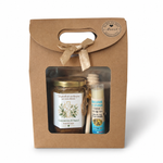 Coffret miel personnalisé pour communion avec pot de miel artisanal, étiquette Marcel et baume à lèvres naturel