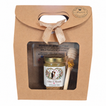Coffret miel personnalisé mariage avec mini pot de miel artisanal, étiquette personnalisée Céline et Ricardo, cuillère en bois et breloque abeille dorée