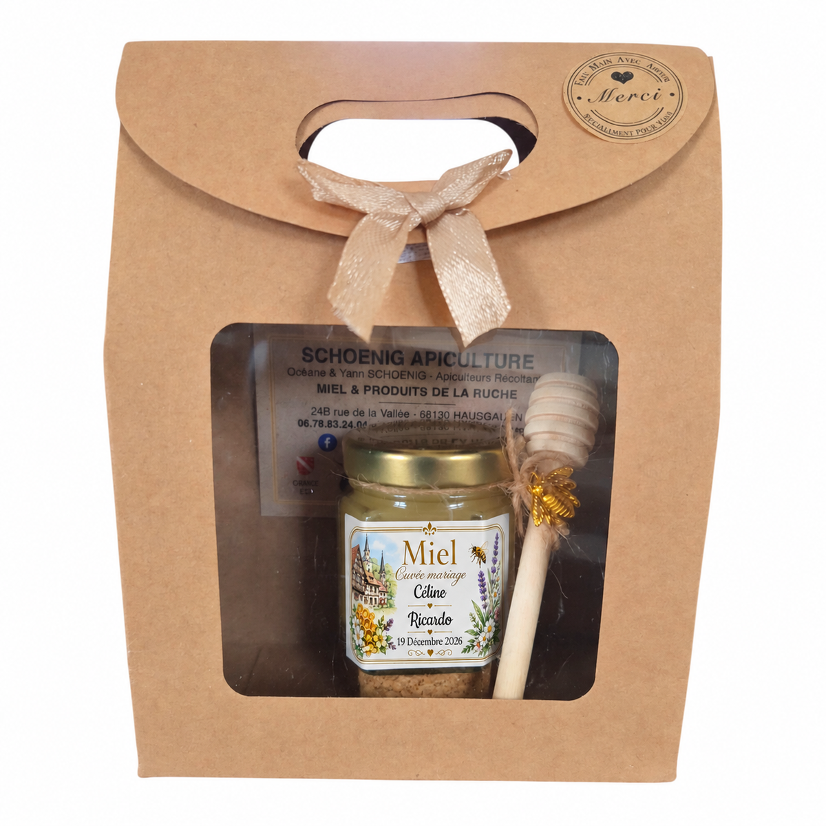 Coffret miel personnalisé mariage – cadeau invité original et artisanal avec étiquette personnalisée, idéal pour remercier vos invités.
