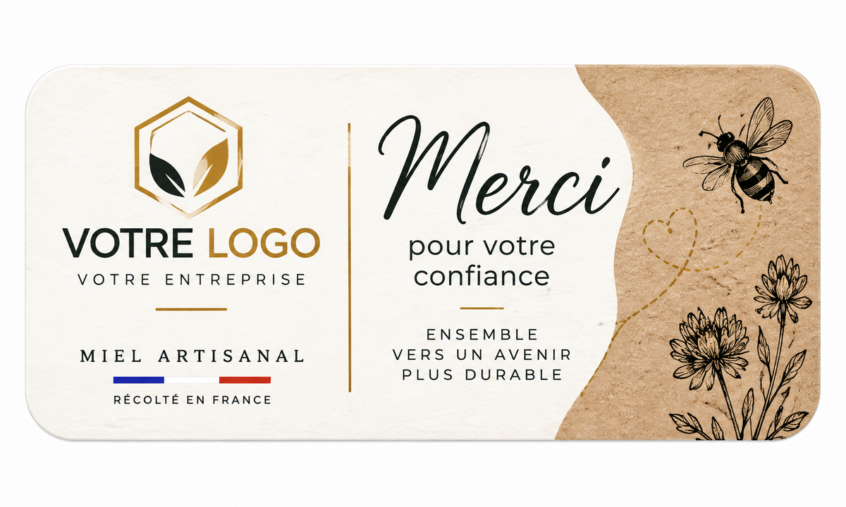 Étiquette personnalisée pour cadeau client entreprise avec miel artisanal récolté en France