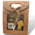 Pot de miel personnalisé communion avec bougie artisanale en cire d’abeille en forme de croix dans coffret cadeau