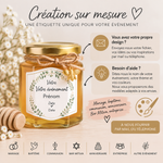 Pot de miel personnalisé avec étiquette sur mesure pour cadeau invité mariage, baptême, communion et entreprise