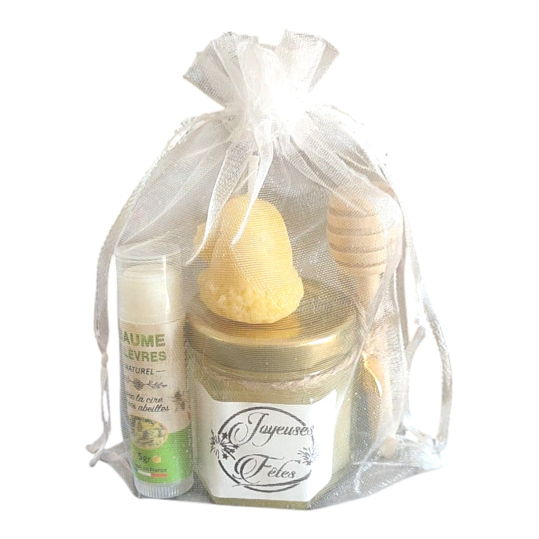 Mini pot de miel récolté dans nos ruches inclus dans un cadeau de Noël personnalisé artisanal.