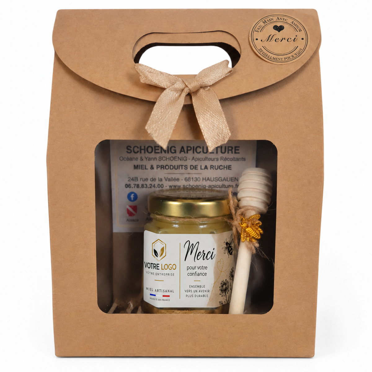 Mini pot de miel artisanal personnalisé avec logo entreprise, cadeau client CSE et remerciement professionnel
