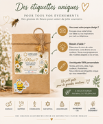 Sachet de graines personnalisé pour cadeau client entreprise avec étiquette sur mesure et graines mellifères françaises
