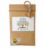 Sachet de graines personnalisé baptême avec arbre de vie, cadeau invité personnalisable garçon