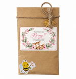 Sachet de graines personnalisé baptême avec faon fleuri, cadeau invité personnalisable fille
