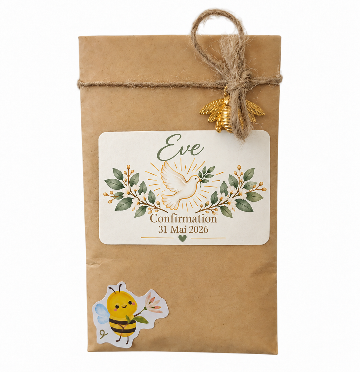 Sachet de graines personnalisé confirmation avec colombe, cadeau invité personnalisé pour confirmation