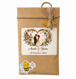 Sachet de graines personnalisé mariage avec étiquette cœur romantique, cadeau invité personnalisé