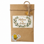 Sachet de graines personnalisé mariage avec couronne végétale, cadeau invité champêtre personnalisé