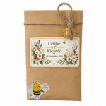 Sachet de graines personnalisé mariage aux fleurs champêtres, cadeau invité avec étiquette personnalisée