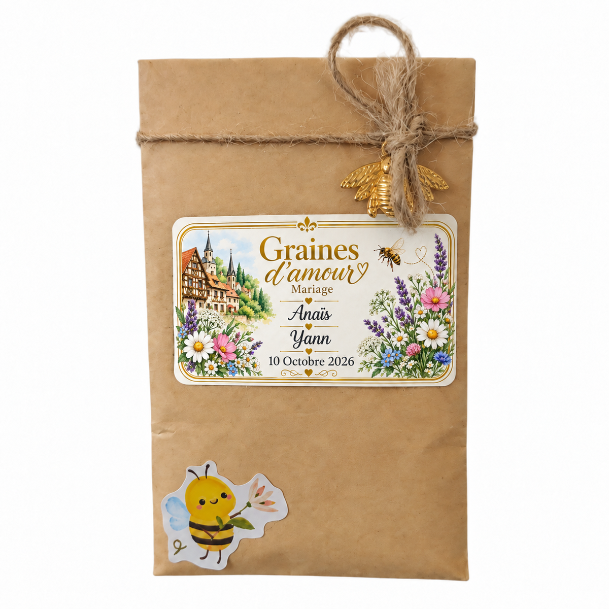 Sachet de graines personnalisé mariage Graines d’Amour, cadeau invité original avec étiquette personnalisée